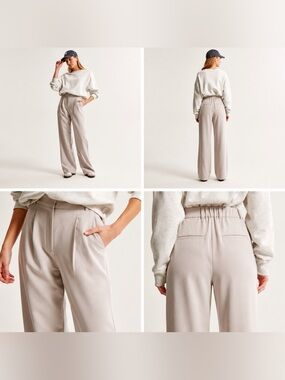 Abercrombie & Fitch Wide-Leg High-Waist Trousers in Light Taupe